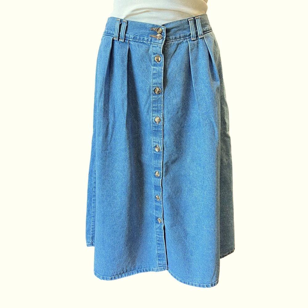 Vintage Denim Jean Maxi Skirt with front pleats, button down